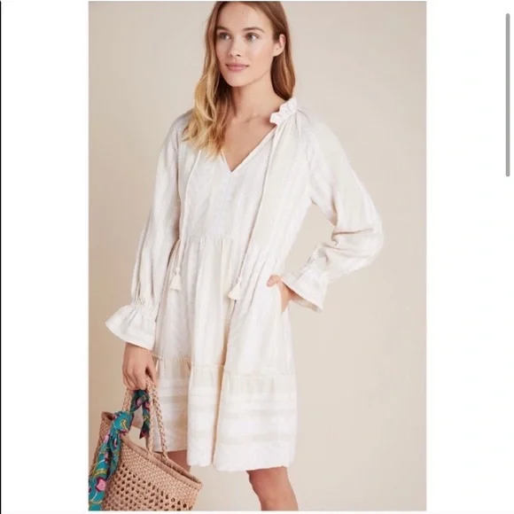 Anthropologie Maeve Dominique Boho Tunic Dress in Beige- Size Small - Picture 5 of 14